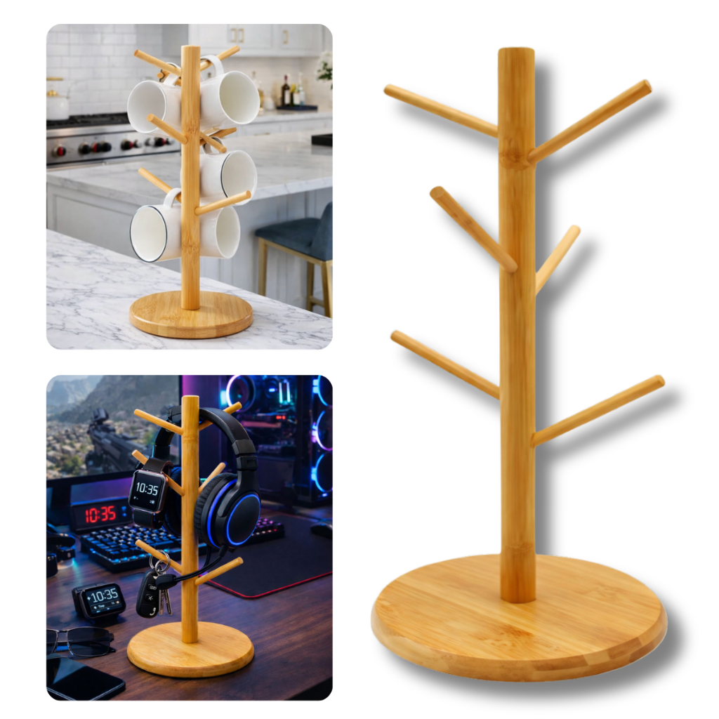 Suporte Porta Xícaras Organizador Copos Canecas Xícaras Chá Café Bambu Madeira ENVIO IMEDIATO em Oferta na Shopee