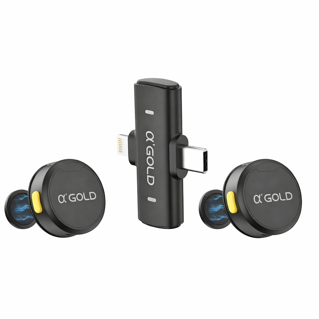 Microfone Lapela Sem Fio Duplo Magnético A’Gold para iPhone e Android Tipo C, Discreto para Gravação e Podcast