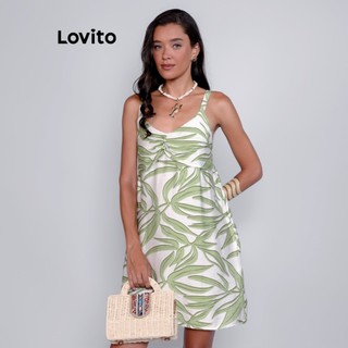 Lovito Bossa l Vestido Curto Feminino em Viscose com Estampa de Folhagens DRB15821613
