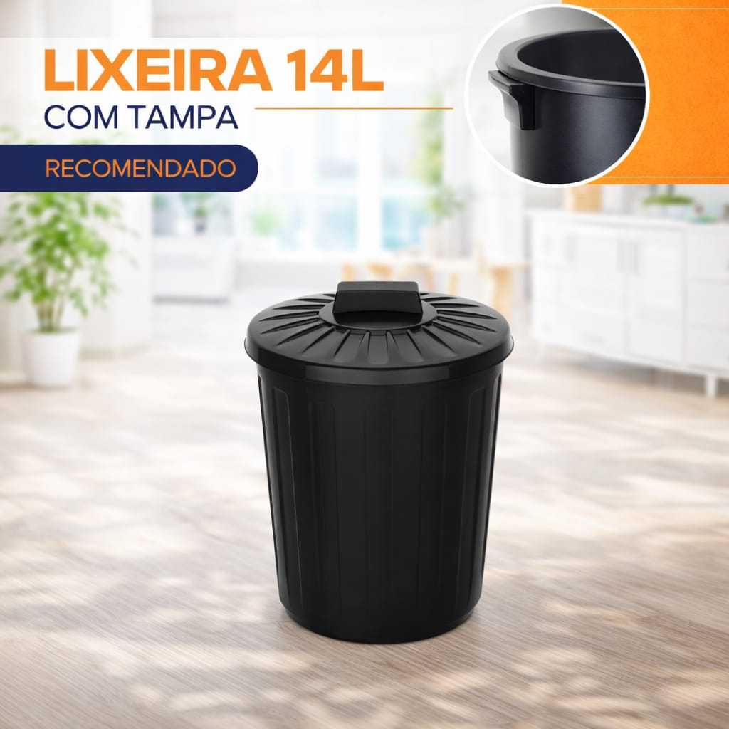 Lixeira 14 Litros Com Tampa Pratica Higienica Para Seu Lar Escritorios Balde Para Lixo Preta Plastico Super Resistente em Oferta na Shopee