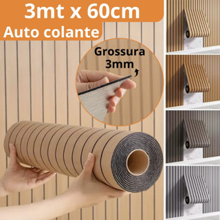 Painel Ripado autoadesivo 3D 3m x 60cm Grosso Revestimento Amadeirado Madeira Parede Autocolante Quarto Sala em Oferta na Shopee
