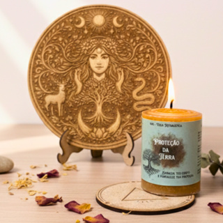 Kit Deusa Gaia Mandala 18cm + Vela Aromática + Selo Mágico Triângulo Altar Bruxaria Magia Wicca Mãe Terra Sândalo Pinho em Oferta na Shopee