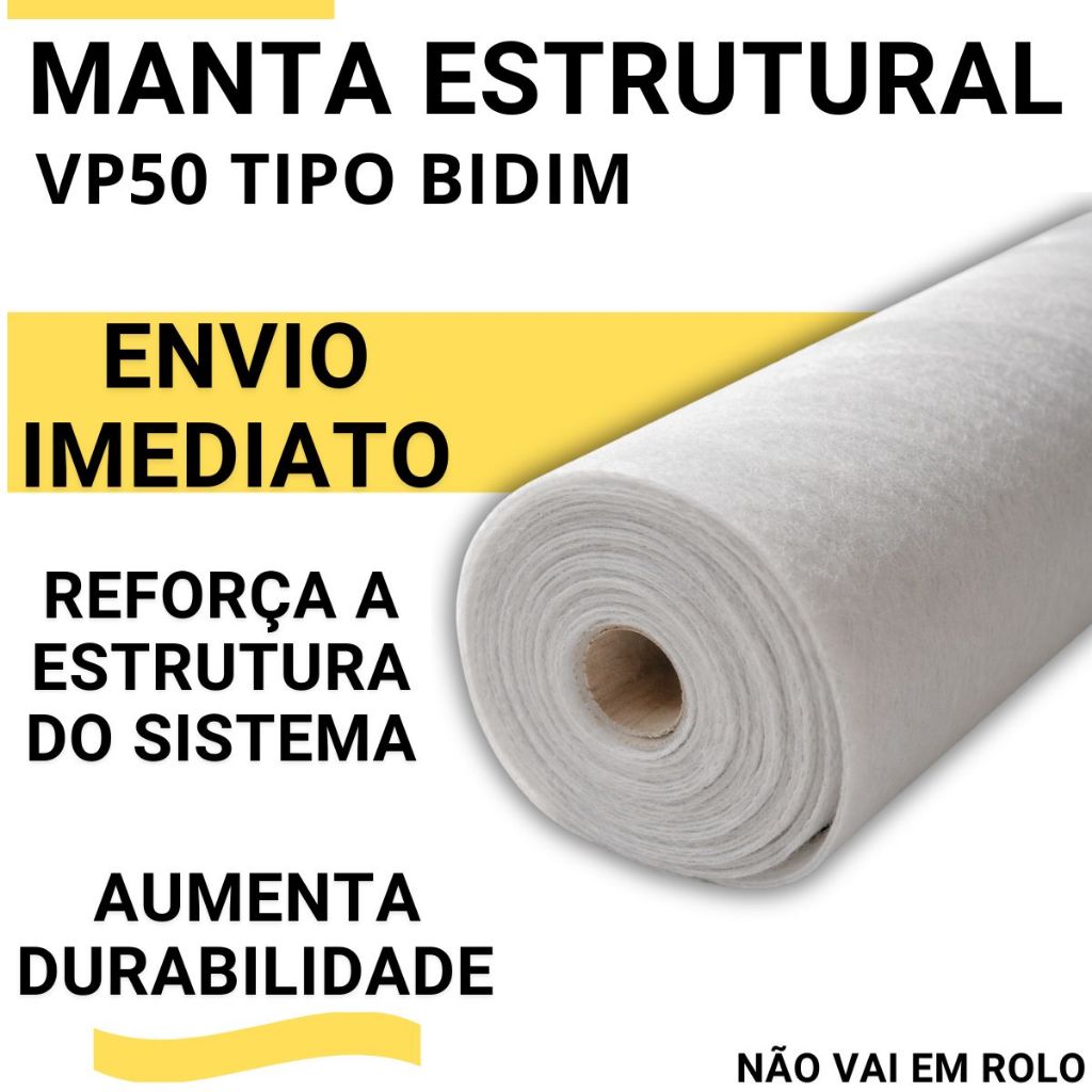 Manta Estrutural VP50 Tipo Bidim Geotêxtil p/ Impermeabilização Anti Trinca em Laje Telhado e Calha