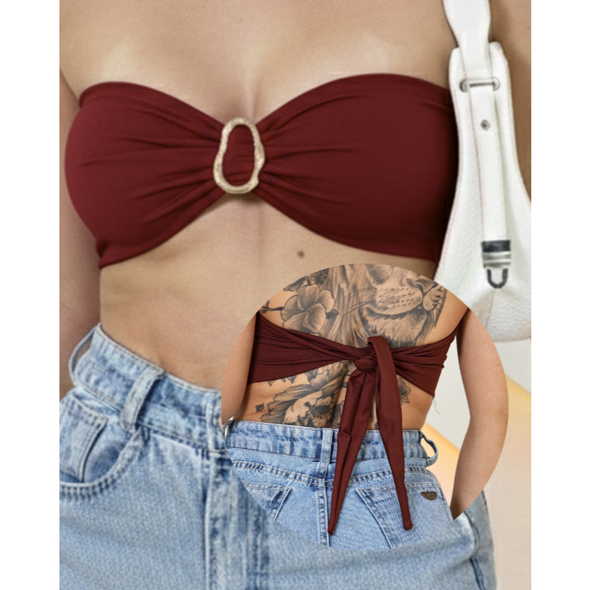 Cropped Top - C/bojo e detalhe em fivela dourada - Tamanho único - Várias cores. c011 em Oferta na Shopee