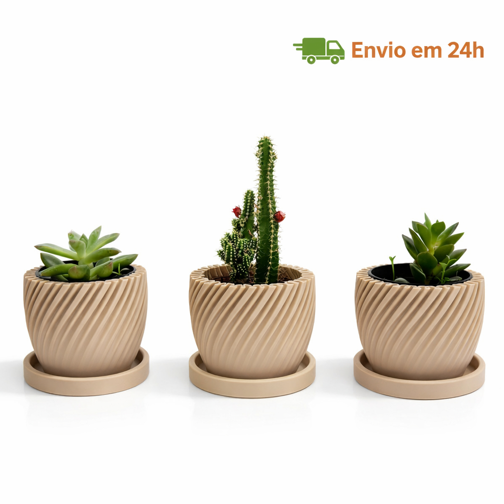Kit 3 Vasinhos para Suculentas com prato,Lembrancinha ,Decoração para Casa, Sala, Estante, Enfeite, cachepot