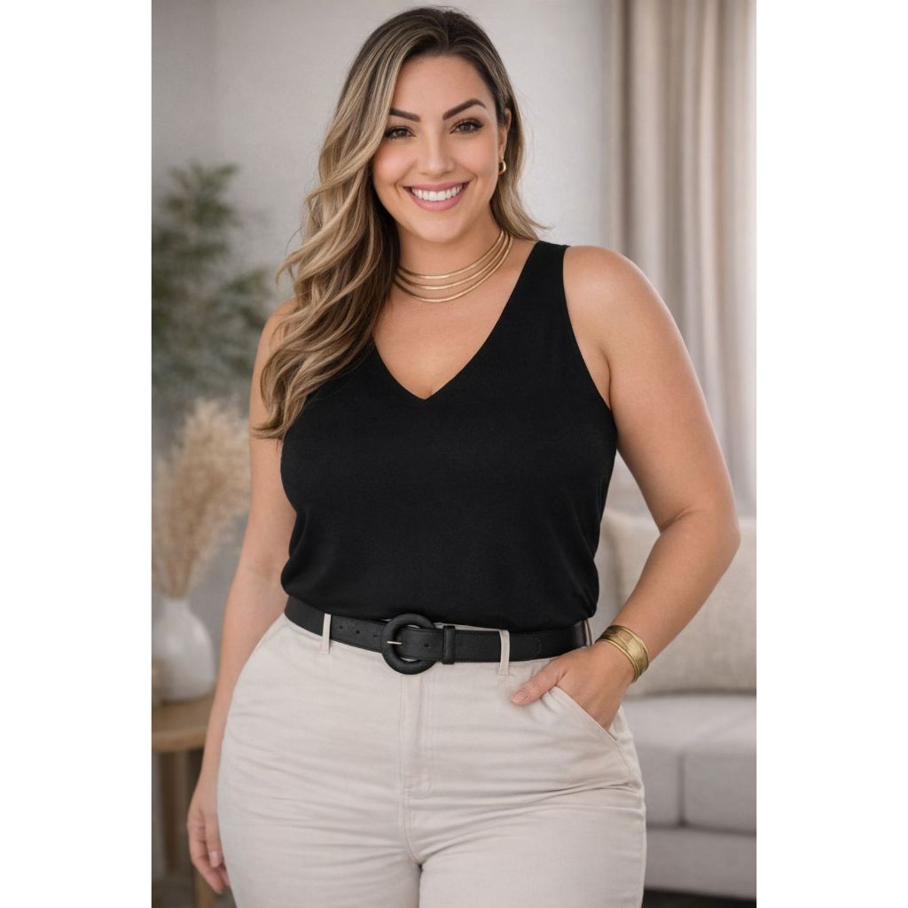 Blusa Plus Size Regata Feminina Alça Larga Grossa Lisa Duna  Tendências Básica Elegante Verão Casual