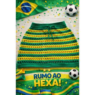 Saia Saída de Praia Curta Tricot para Piscina estilo crochê torcida copa do mundo Brasil futebol em Oferta na Shopee