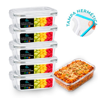 Jogo Potes de Vidro Hermético Marmita Tampa 4 Travas 370ml Fitness