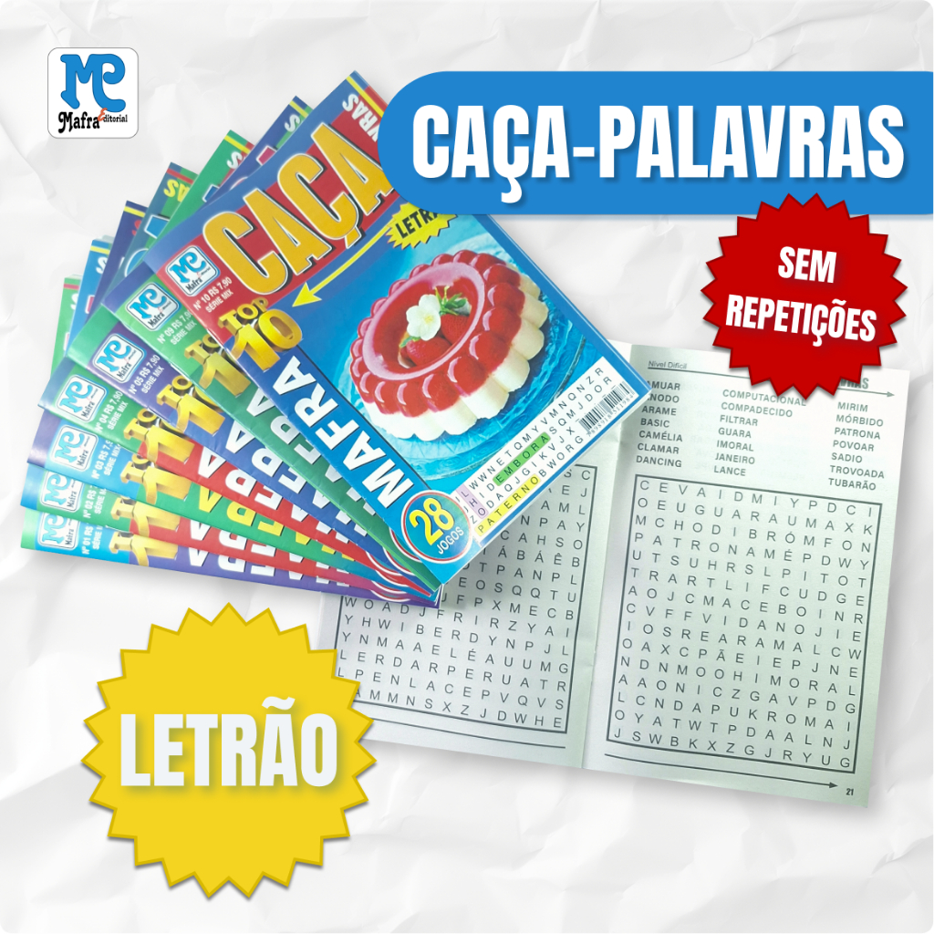 Livros Caça-Palavras Com Letras Grandes Letrão - Kits de 10 até 50 unidades - Sem Repetição em Oferta na Shopee
