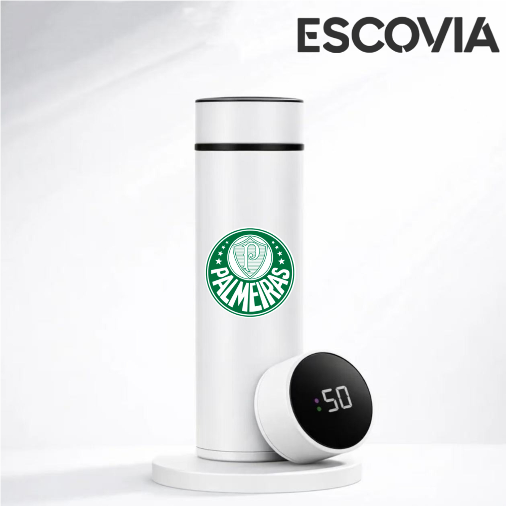 Garrafa Térmica Aço Inoxidavel Time de Futebol Palmeiras com Medidor De Temperatura Digital 500ml