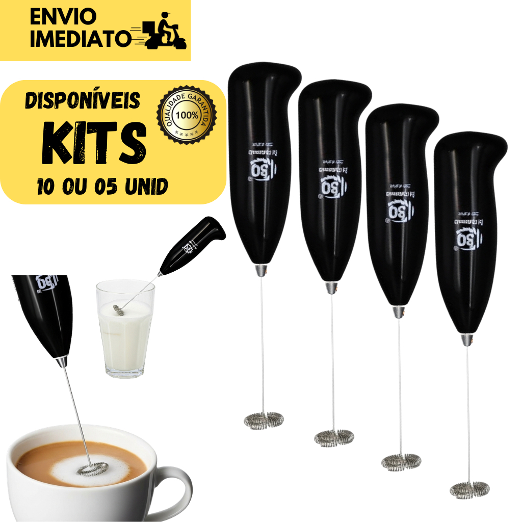 Kits 10 ou 05 Misturador de Bebidas Elétrico a Pilha Portátil Espumador Café Leite Chocolate Cozinha