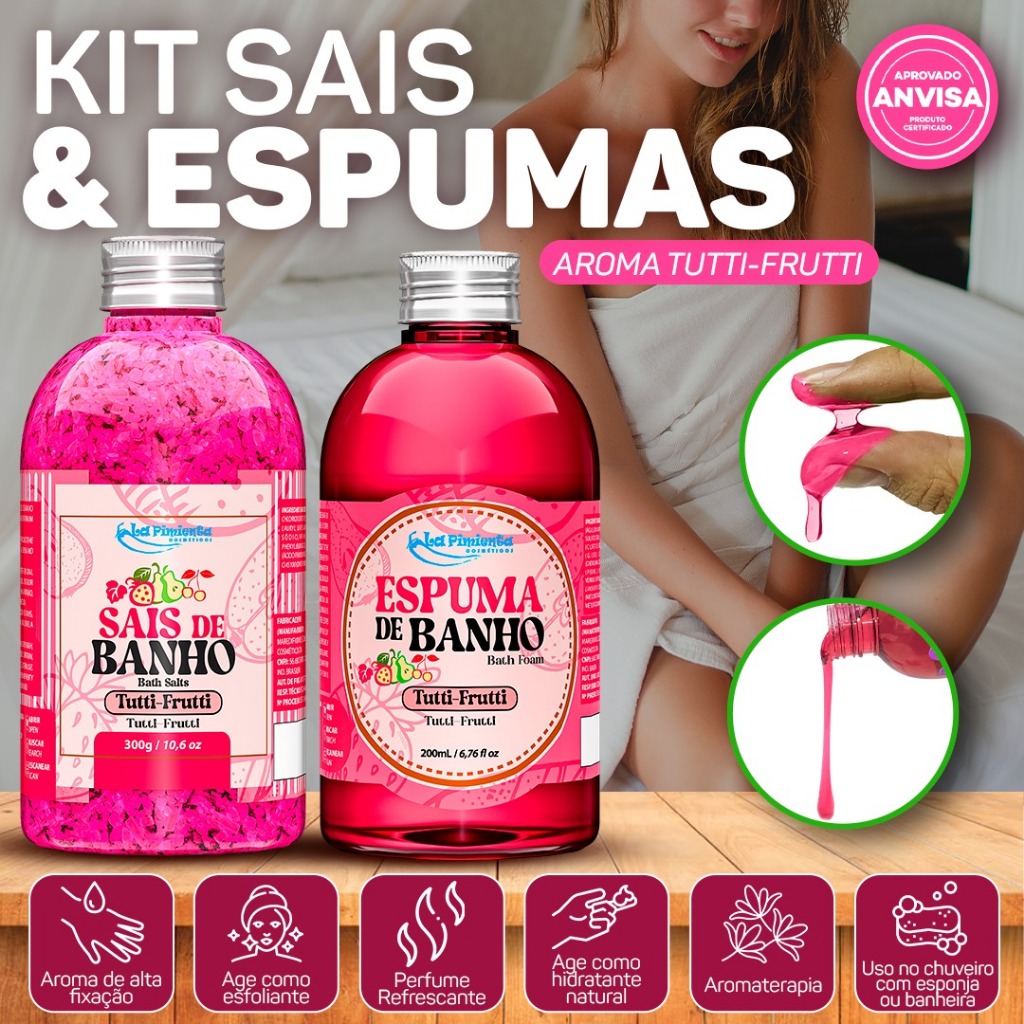 KIT AROMÁTICO COM SAIS E ESPUMAS DE BANHO SENSUAL PARA BANHEIRA, CHUVEIRO E OFURÔ