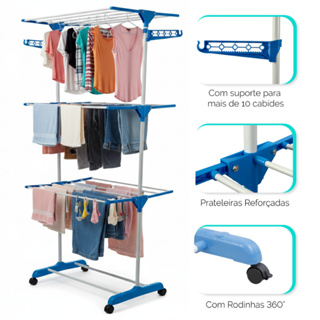 Varal de Chão 3 Andares Dobrável com Rodinhas – Grande Capacidade e Compacto em Oferta na Shopee