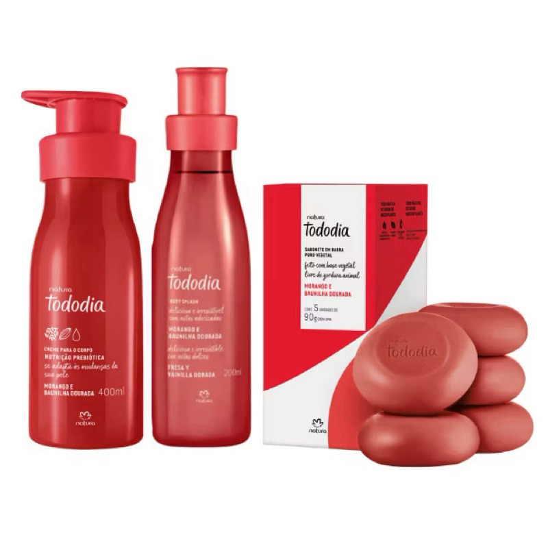Lançamento 2026 Kit Tododia Natura Morango e Baunilha Dourada (Body Splash 200ml + Hidratante 400ml) em Oferta na Shopee