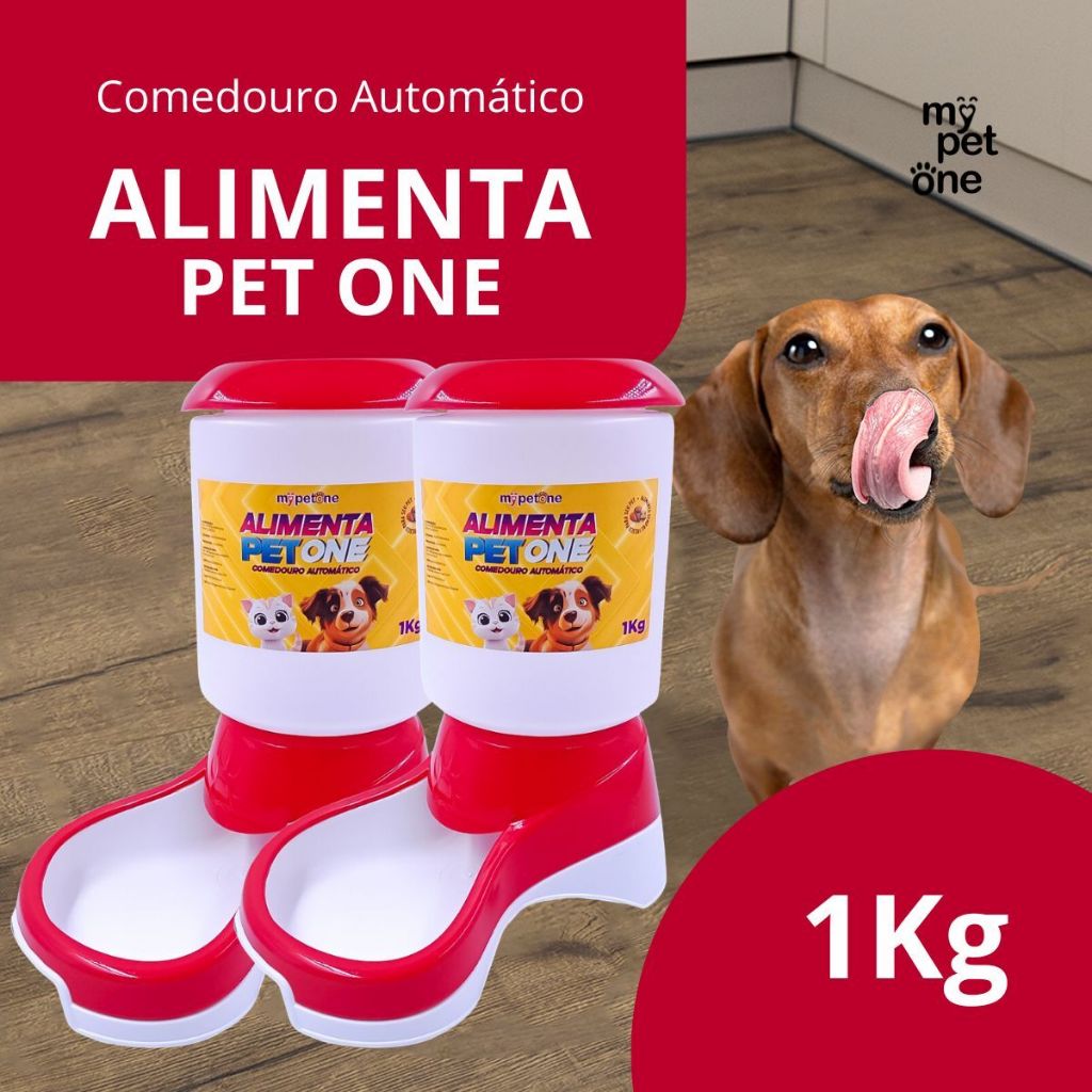 Kit 2 Comedouro Automático Alimenta Pet One - Vermelho