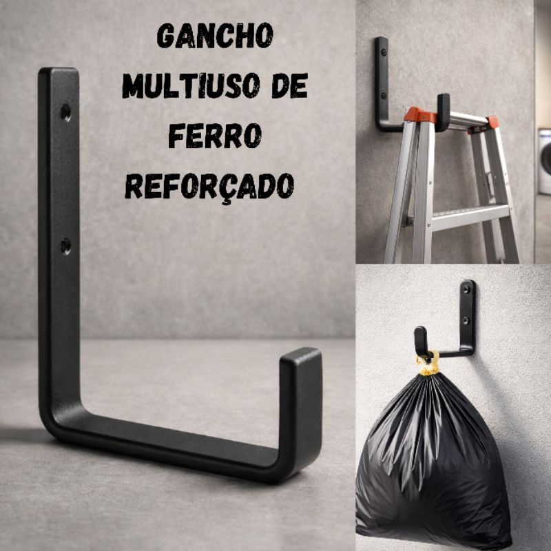 Suporte de Ferro Multiuso Reforçado – Gancho de Parede Organizador de Ferramentas