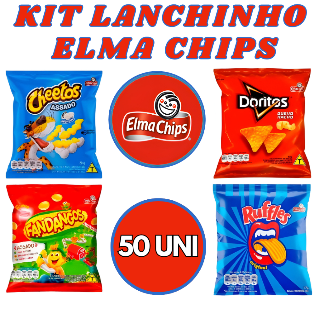 Kit Elma Chips 50 Pacotes de Salgadinho  Promoção - Ruffles, Cheetos, Fandangos e Doritos - Sabores Variados!