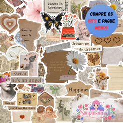 Adesivos Vintage Scrapbook | Kit 42 Stickers Laminados para Kindle, Planner, Scrapbook e Journal