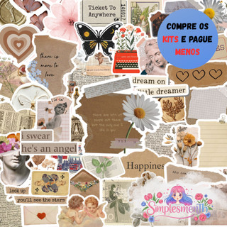 Adesivos Vintage Scrapbook Kit 42 Stickers Laminados para Kindle, Planner (Simplesmenth)