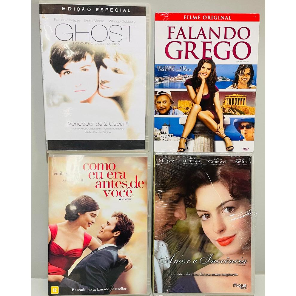 Kit 4 DVDs Romance e Drama Ghost Como Eu Era Antes de Você Amor e Inocência Falando Grego
