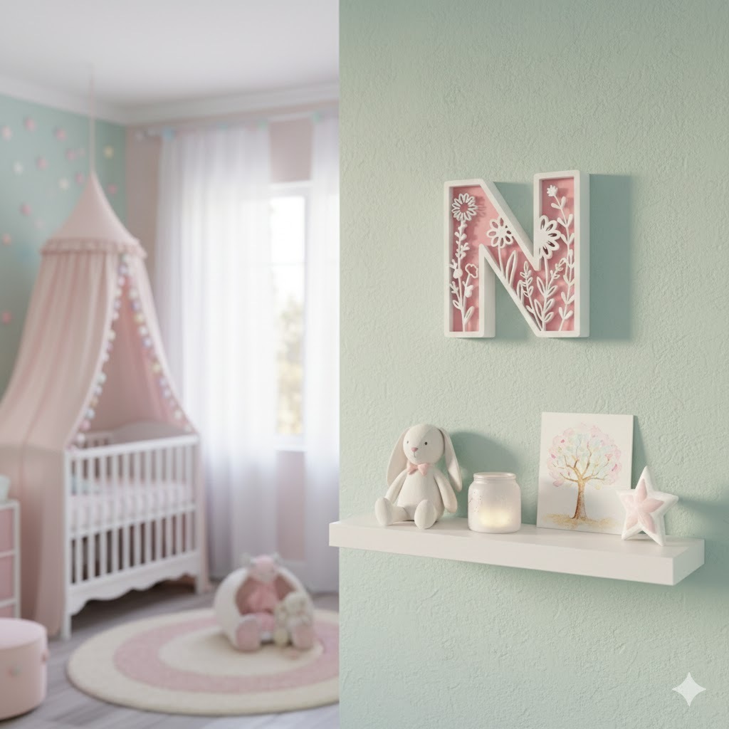 Letra Decorativa Flores Personalizada 3D 20cm Letra Floral Decoração Quarto Menina Bebê Maternidade