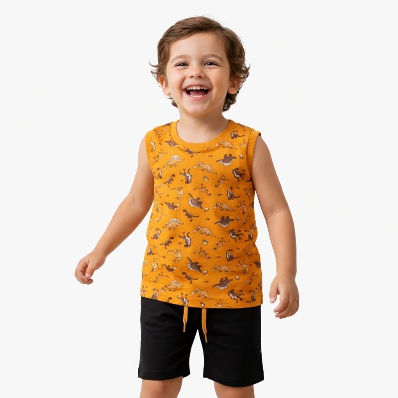 Conjunto Infantil Masculino Cavado Verão - Modelos Variados – Camiseta + Shorts – Tam 1 ao 4 - Vai modelo disponível