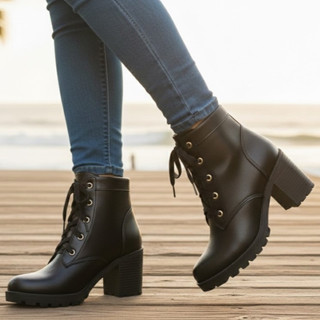 Bota Coturno Feminina Salto Médio Grosso Tratorada Confortável Blogueira Lançamento Ref. 20/111