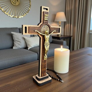 KIT 10 Crucifixos Cruz em MDF 15cm Duplo com Medalha São Bento Promoção em Oferta na Shopee