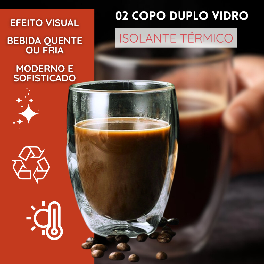 Kit 2 Copo Camada Dupla Bebida Flutuante Térmico Coquetel Café Expresso Martini Capuccino Amarula