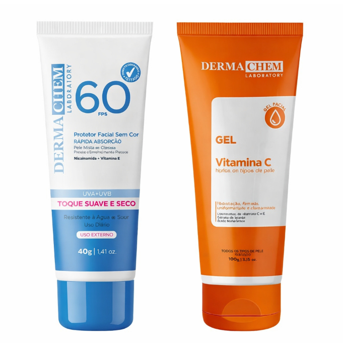 Kit Anti-Idade Dermachem 1 Protetor Solar Fator 60 e 1 Gel Vitamina C - Kit Anti Idade em Oferta na Shopee