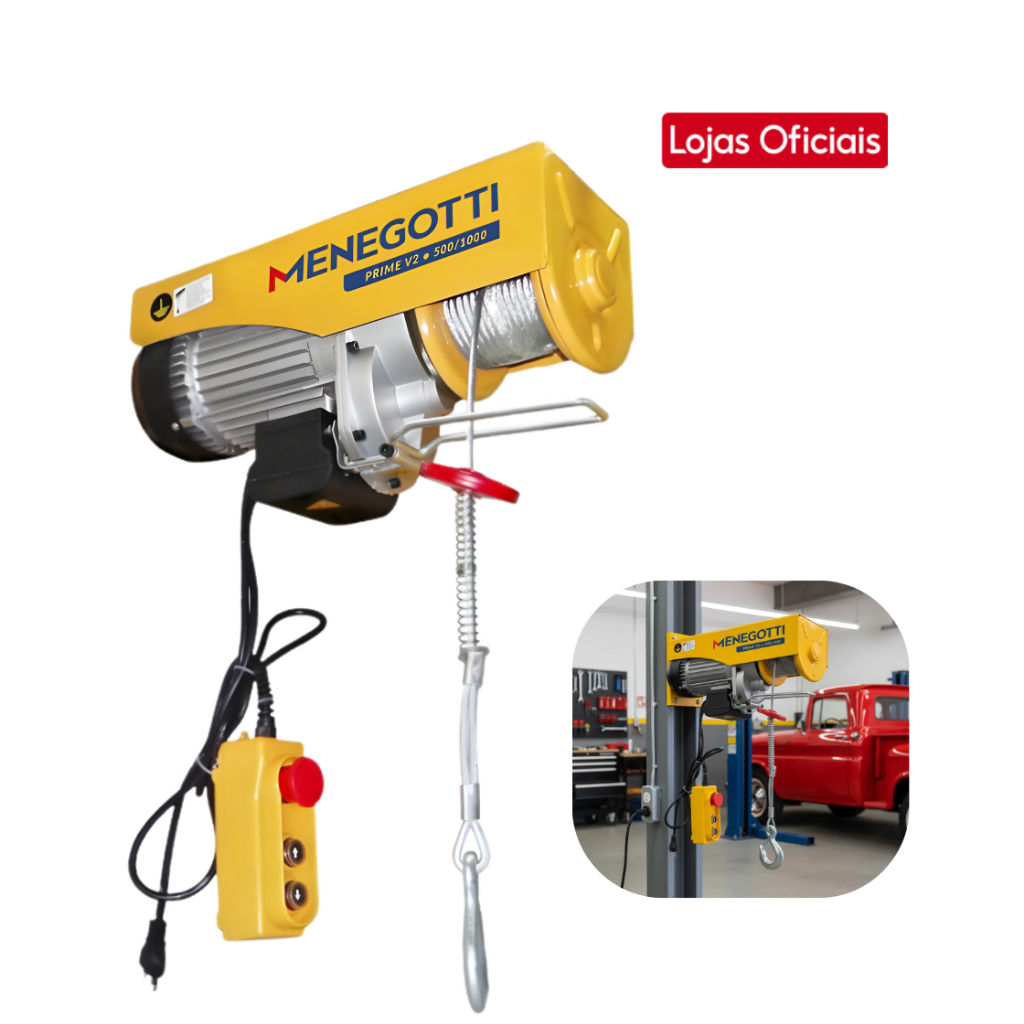 Guincho Talha Elétrico Coluna Prime V2 Menegotti 500/1000kg 2.000W ideal p/ indústrias e Construções em Oferta na Shopee