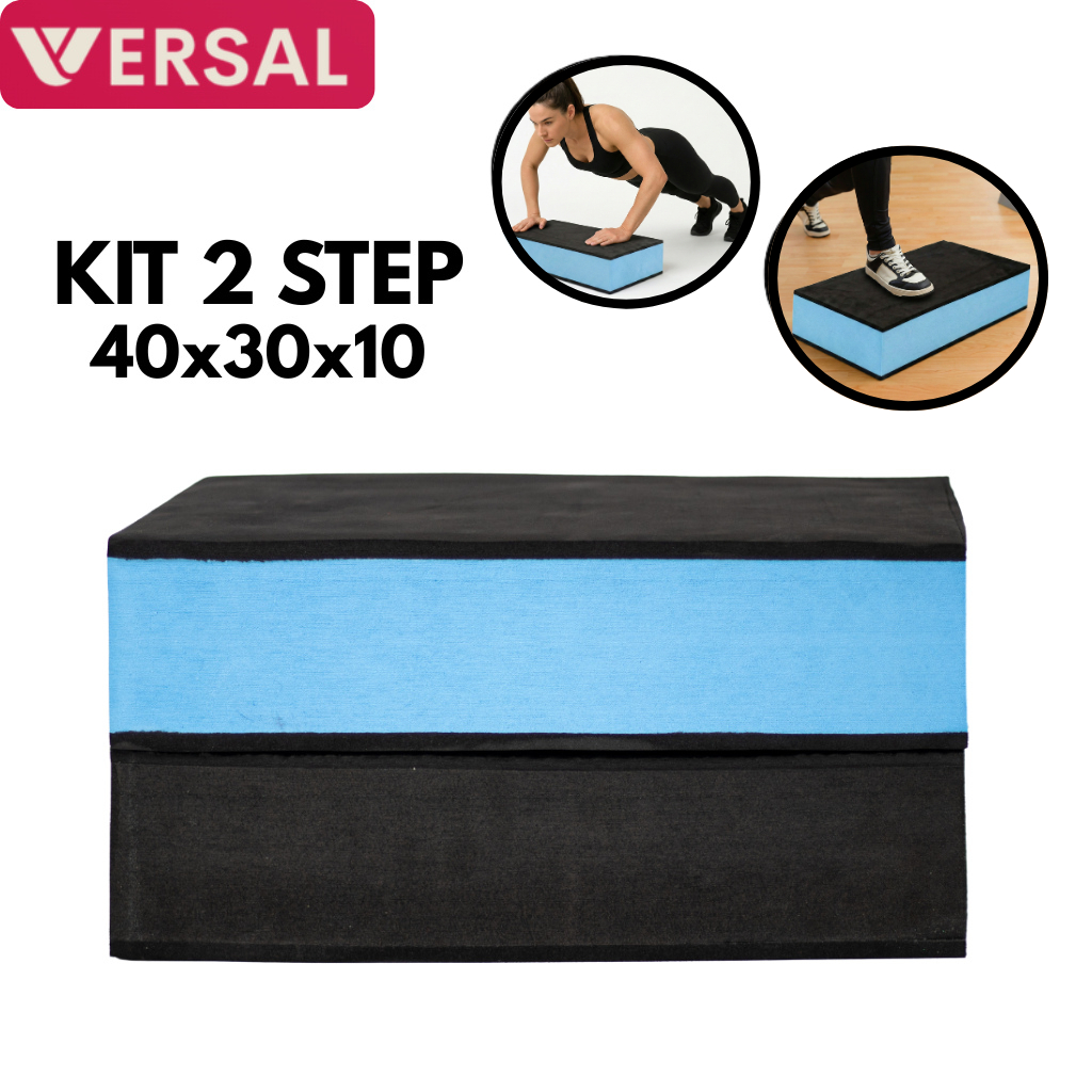 Kit 2 Step Academia 40x30x10 Plataforma Fitness Agachamento HIIT Reabilitação Glúteo Perna EVA Stepe