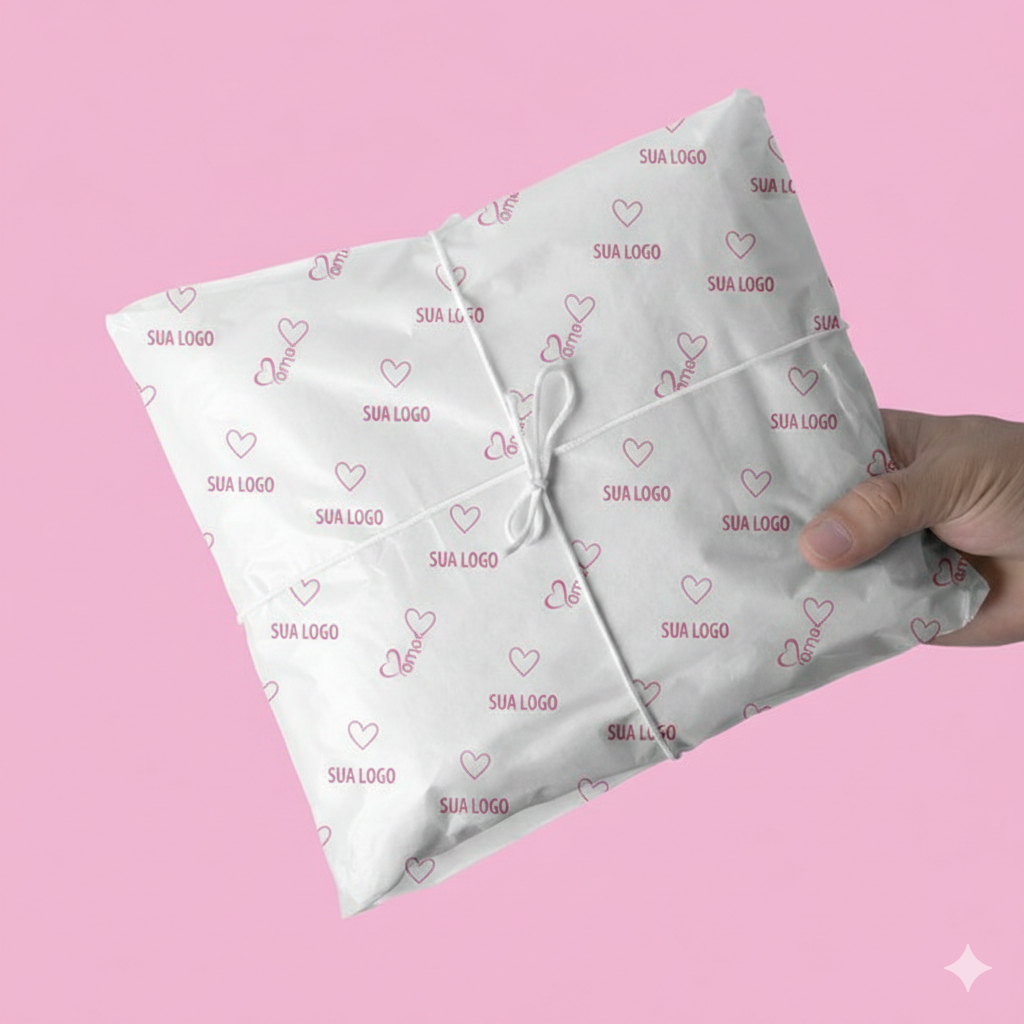 Papel Seda Personalizado 40x60cm - Seu logo Embalagem Fofa Unboxing