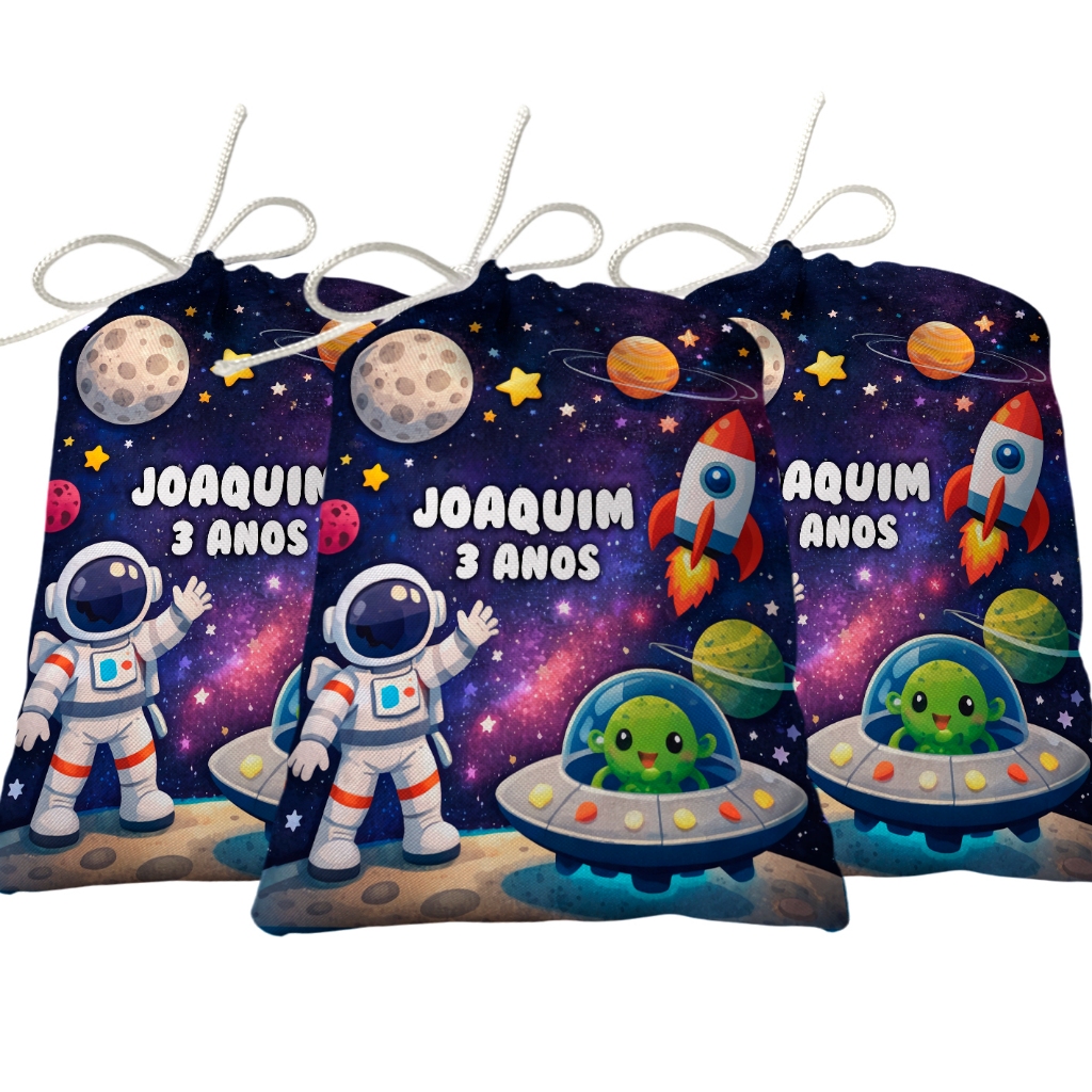 Sacolinha Lembrancinha Festa Aniversário Surpresa Tecido Personalizado Astronauta