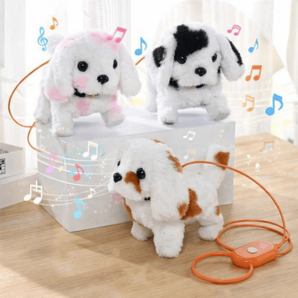 Cachorro de Pelúcia Eletrônico com Coleira – Anda, Tem Som e Acionamento