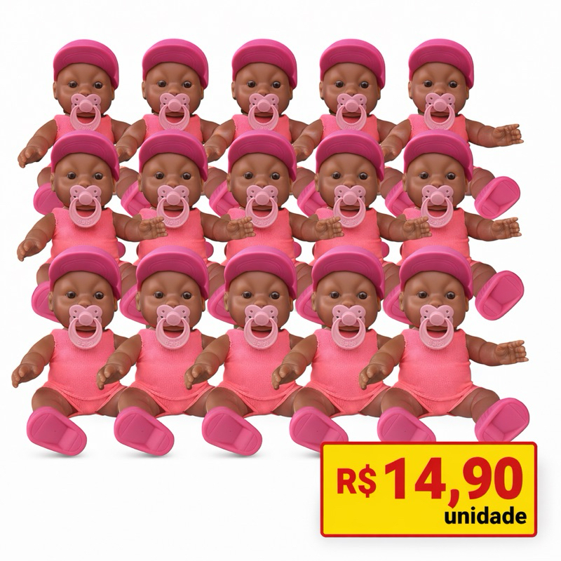 Kit 20 Bonecas Bebê 20cm com Chupeta Rosa – Boneca Infantil para Lembrancinha
