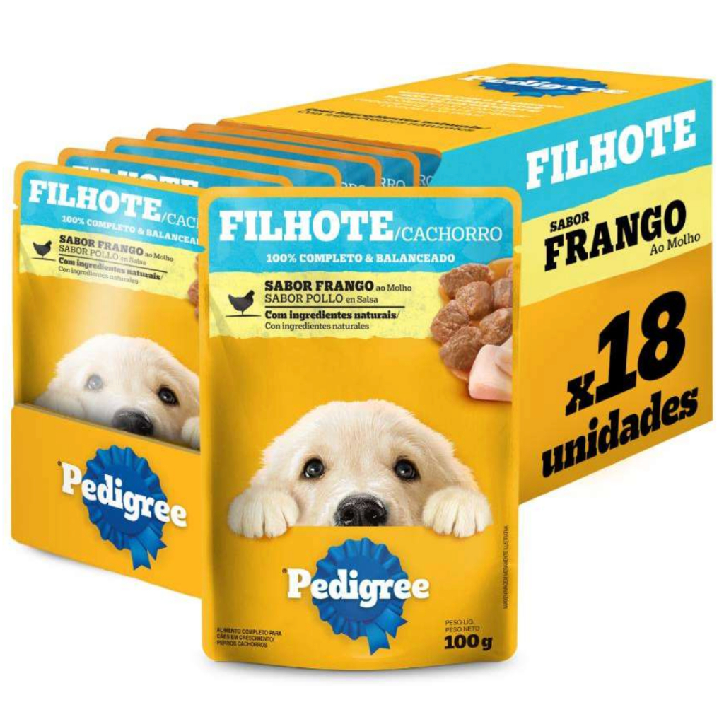 Ração Úmida Pedigree Sachê Frango ao Molho para Cães Filhotes - 18 Unidades de 100g em Oferta na Shopee
