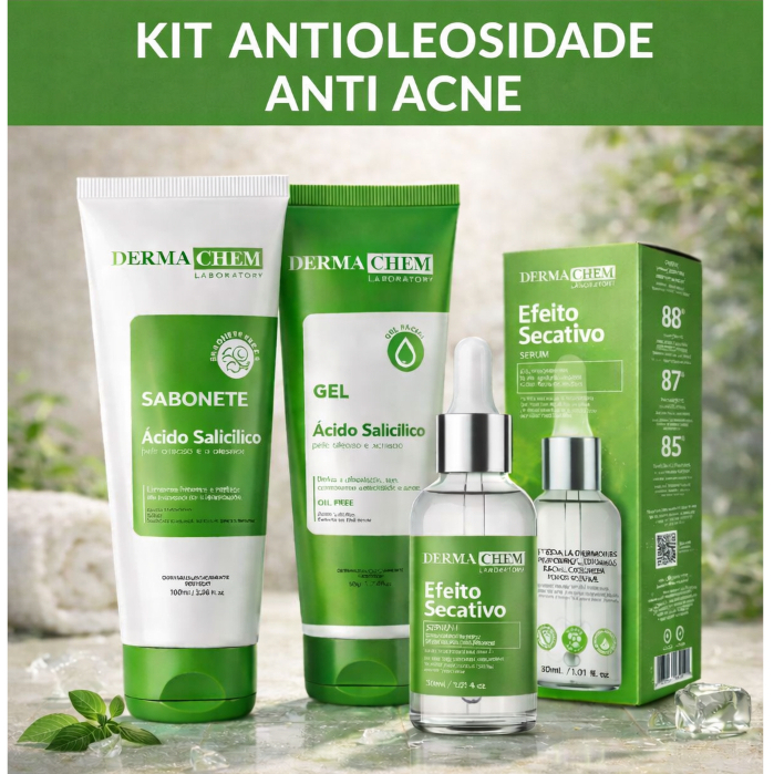 Kit Skin Care Antioleosidade Dermachem Limpeza de Pele (Sabonete • Gel Hidratante • Sérum secativo)