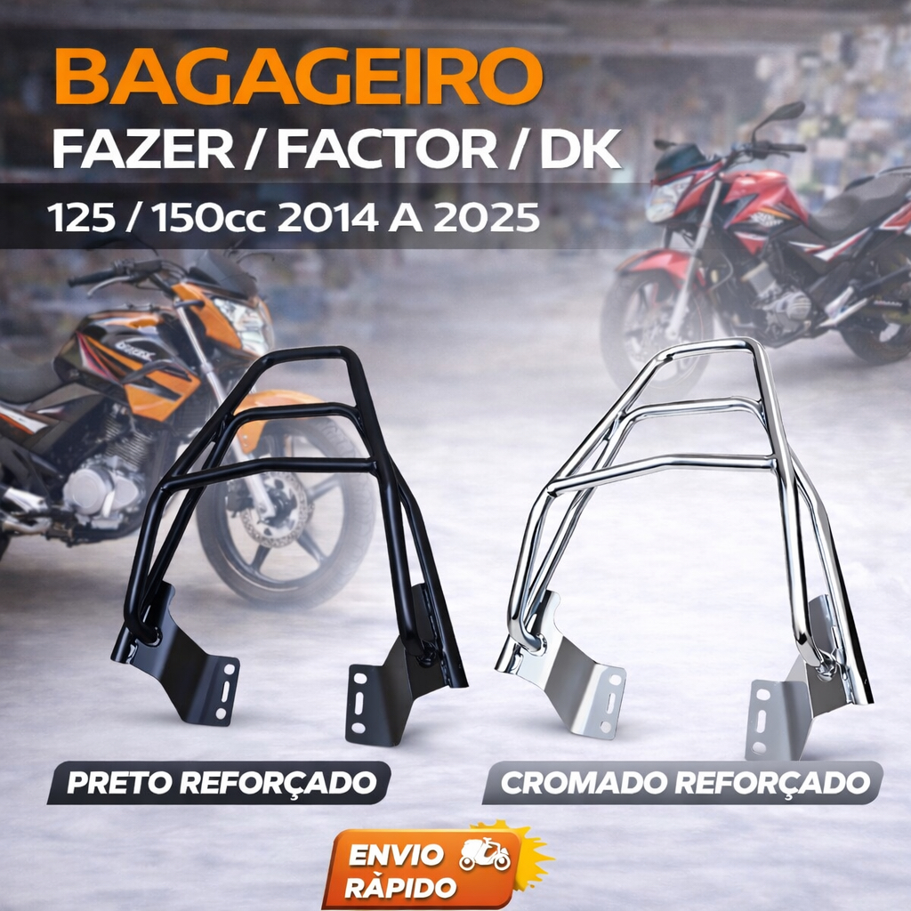 Bagageiro Reforçado Fazer Factor DK 125 150 2014 a 2025 Preto ou Cromado Alta Resistência Envio Rápido