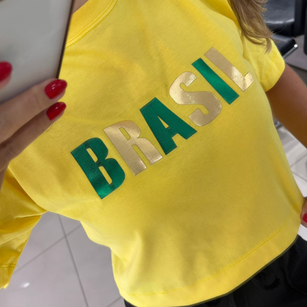 Cropped Do  Brasil  Oversized Feminina Soltinho 100% Algodão Copa do mundo Hexa Seleção Brasileira
