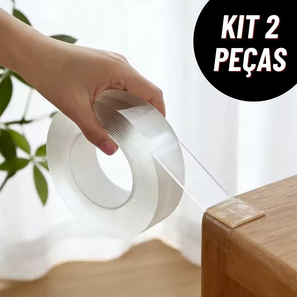 Kit 2 Fitas Adesivas Dupla Face Transparente Ultra Forte Silicone 3 Metros em Oferta na Shopee
