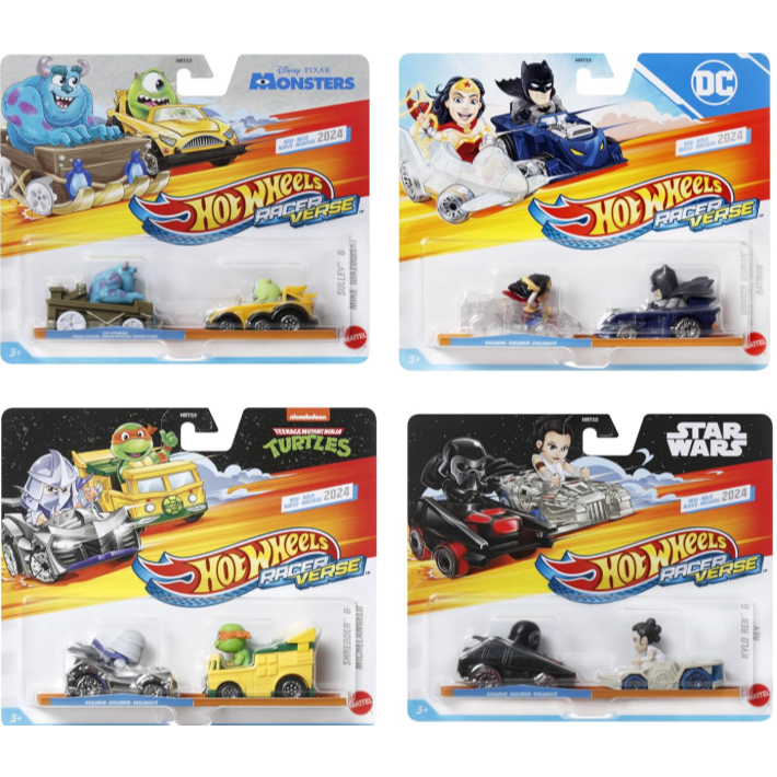 Pack 2 Hot Wheels RacerVerse HRT55 Original – Bob Esponja / Moana / Monstros / Batman – Escala 1:64