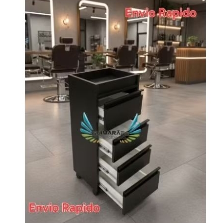 Carrinho auxiliar PRETO COM PUXADOR(PRETO),Gaveteiro PRETO JA ENVIAMOS MONTADO