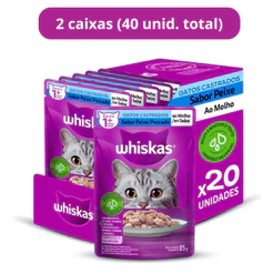 Kit Ração Úmida Peixe ao Molho para Gatos Adultos Castrados 40 Unidades Whiskas Sachê