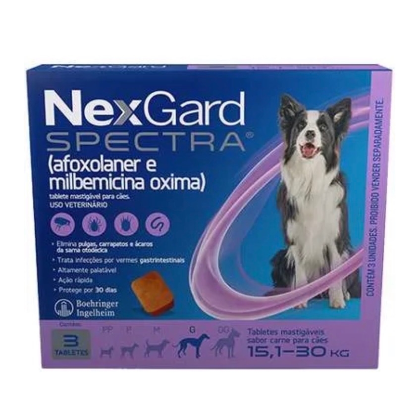 Kit 3 NexGard Spectra Antipulgas e carrapatos para caes de 15,1 a 30 kg