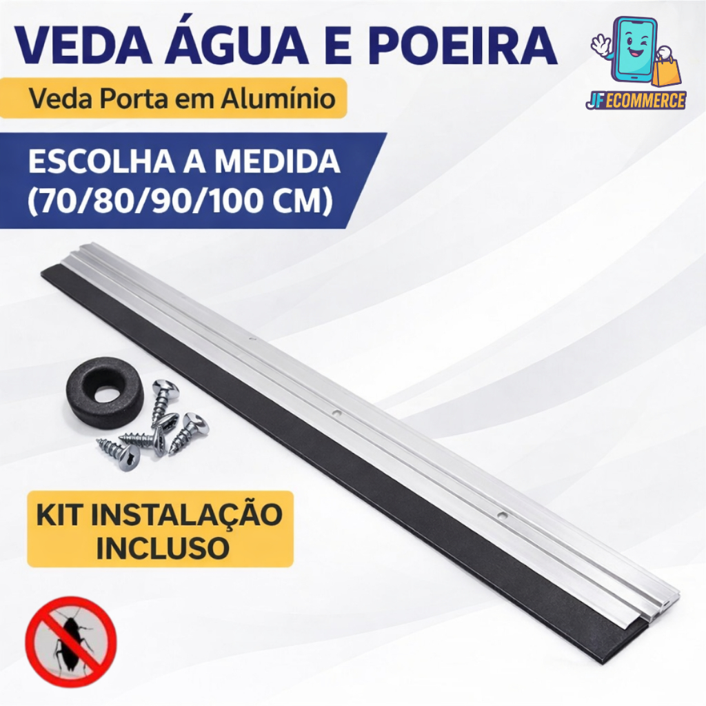 Veda Porta Alumínio Reforçado EVA Rodo Vedante 70cm 80cm 90cm 100cm Anti Poeira Insetos Ruído