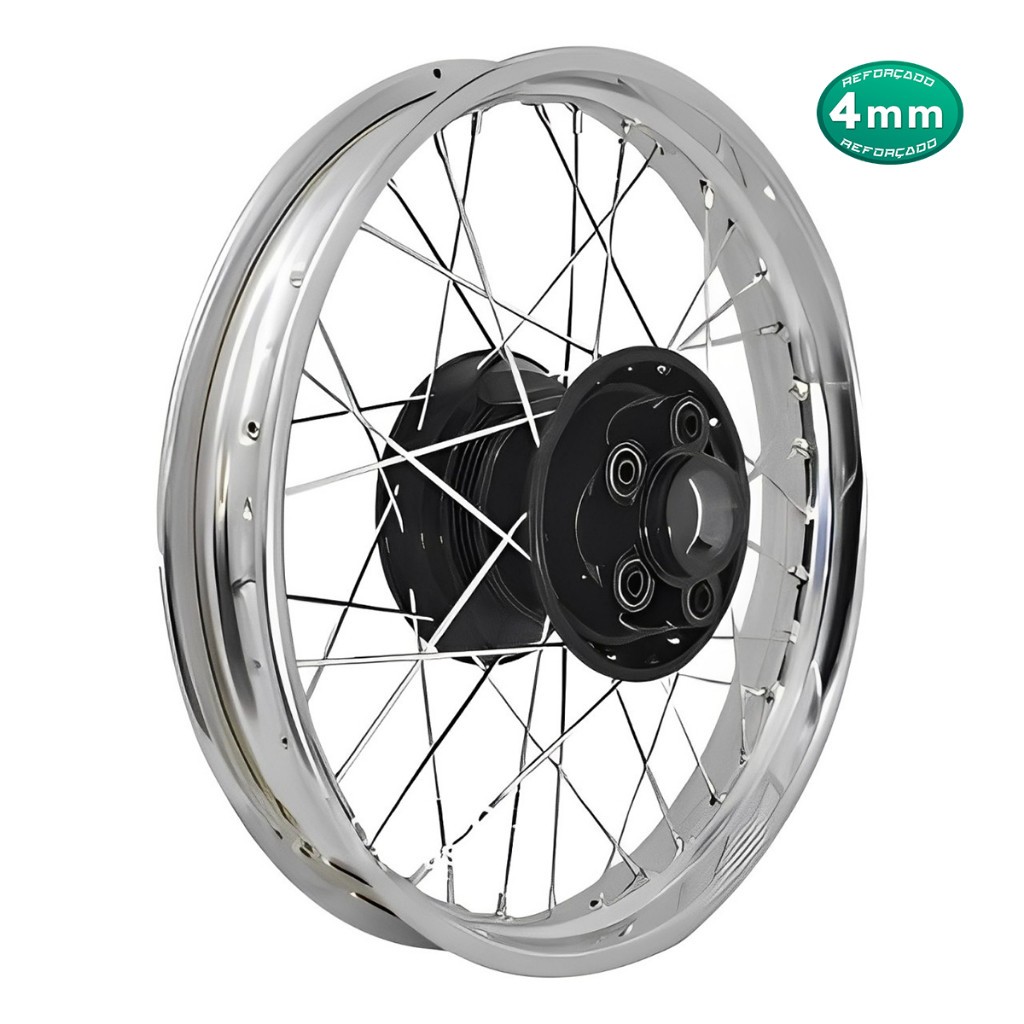 Roda Traseira Montada Alinhada Xr200 Xlr125 Nx150 Nx200 Raio 4mm Cromado Cubo Preto