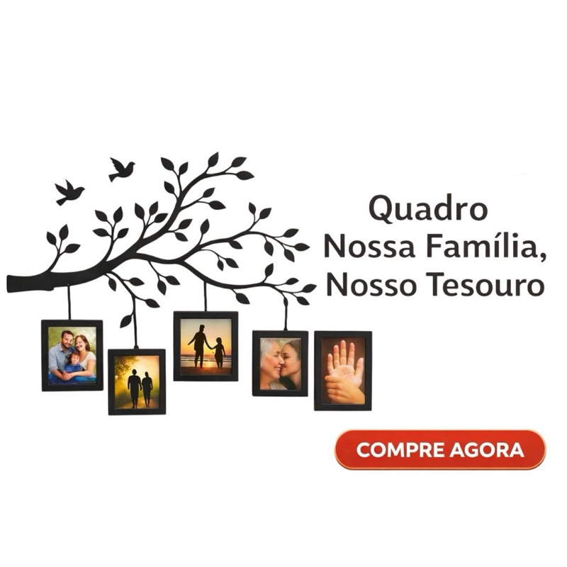 Quadro Decorativo em MDF 10x15– Árvore com Molduras para Fotos de Família