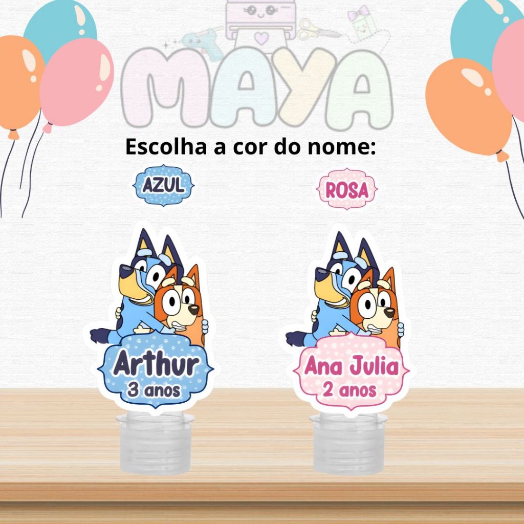 TUBETES BLUEY E BINGO 20 8CM + 20 APLIQUES 3D PERSONALIZADO FESTA BLUEY E BINGO MENINA/MENINO BLUEY E BINGO PERSONALIZAD