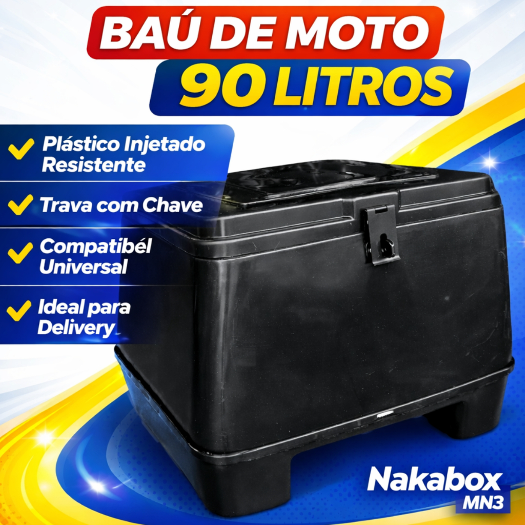 Baú Moto 90 Litros Nakabox MN3 Preto Omega para Motoboy Delivery Motofrete em Oferta na Shopee